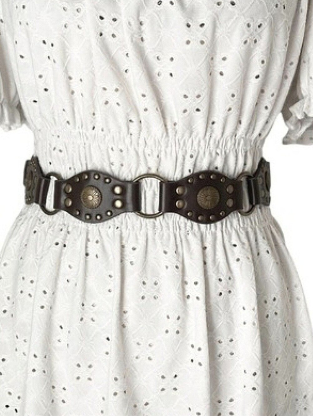 Boho Western Brown Faux Leather Concho Waist Belt S/M/L Studded Cowgirl